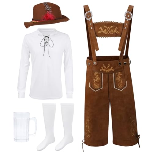 Men's German Oktoberfest Costume Set Bavarian Lederhosen Men Outfit for Adults Halloween Beer Festival