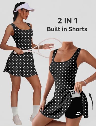 Image of NIASHOT Women's Athletic Dress with Built-in Shorts & Pockets Workout Tennis Golf Active Wear U Neck A-line Dresses