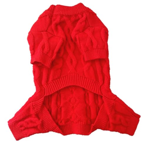 ICOUCHI 犬の服 ロンパース つなぎ 秋冬 四腿 小中型犬 おしゃれ かわいい ドッグウエア ニットセーター 洋服 防寒 保温 パジャマ 脱毛保護 部屋着 寝間着 ルームウェア お散歩 お出かけ服 (XS,レッド)