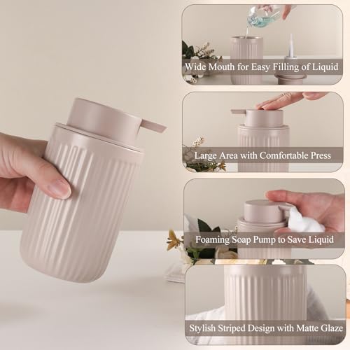 Image of BosilunLife Foam Hand Soap Dispenser - Ceramic Foaming Soap Dispenser for Bathroom 12oz Refillable Liquid Lotion Soap Dispenser with Rust-Proof Foaming Pump for Countertop
