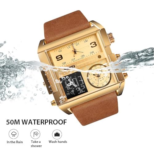 Image of SKMEI Men's Digital Sports Watch, LED Square Large Face Analog Quartz Wrist Watch with Multi-Time Zone Waterproof Stopwatch