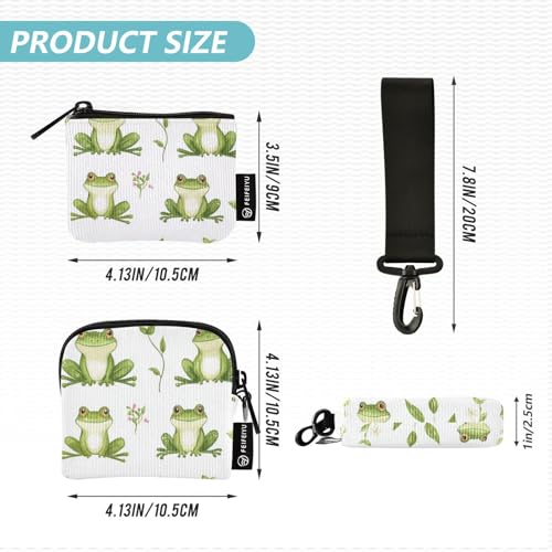 Funny Frog and Leaf White Women's Wallets Card Cases Slim Portable Women Credit Card Case Coin Purse with Zipper Coin Pocket for Women Men 2 Packs4
