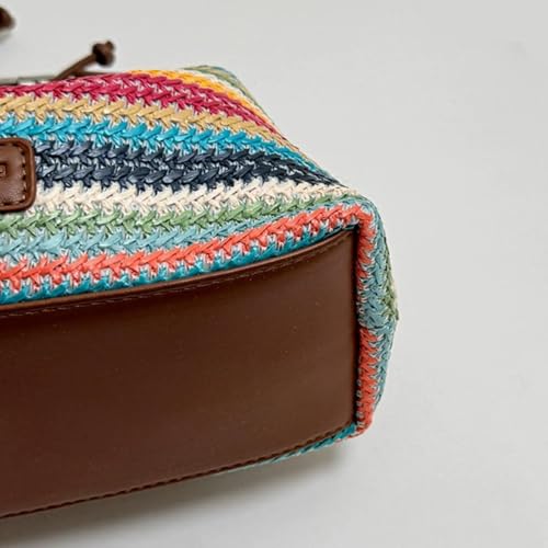 Image of Woven Leather Tote Bag For Women Crossbody Shoulder Bag Large Hobo Handbags Vegan Female Bag Vegetable Basket