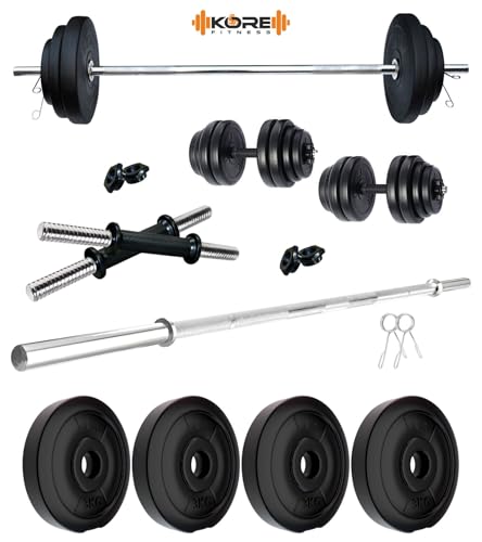Image of Kore PVC 12 Kg Home Gym Set with One 3 Ft Straight Rod and One Pair Dumbbell Rods, Multicolour