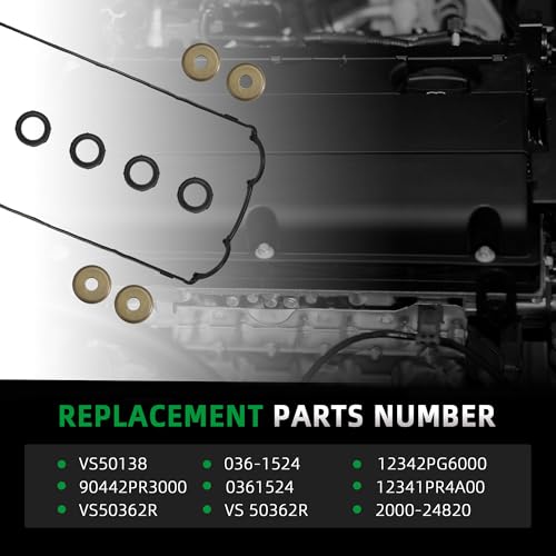 Image of Valve Cover Gasket Set 12341-PR4-A00 for Honda CR-V 2.0L L4 1997-1998 inchB20B4 & 1999-2001 inchB20Z2, for Acura Integra 1.8L L4 1990-1993 inchB18A1 & 1994-2001 inchB18B1, OE 036-1524 12341PR4A00, VS50138