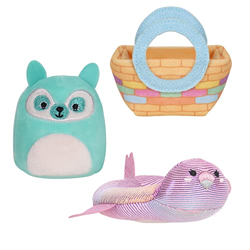 Squishville by Original Squishmallows Pool Party Accessory Set - 2-Inch Lance the Teal Lemur Plush, Inflatable Pool Tube and Woven Bag Accessories - Toys for Kids