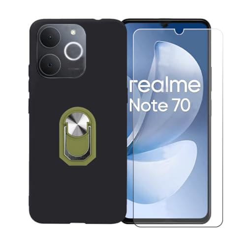 CongJiaLingXi �P�[�X �̂��߂� Realme Note 70T (6.74") �����O�T�|�[�g+ �����K���X�X�N���[���v���e�N�^�[�A�_��ȃV���R�[���V�F���o���p�[TPU�ی�J�o�[�������,�O���[��