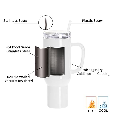 PYD Life 40 OZ Sublimation Tumblers with Removable Handle and Straw Lid Blanks White for 40 OZ Tumbler Heat Press Sublimation Oven Printing 2 Pack - Image 3