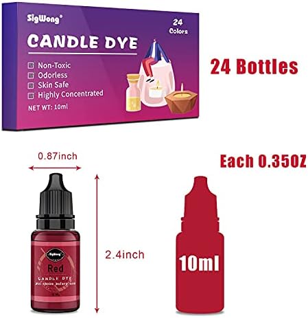 Candle Dye - 24 Colors Liquid Candle Making Dye for DIY candle making supplies Kit, Food Grade Ingredients Oil-Based Candle Coloring for Soy Wax Dyes, Beeswax, Gel Wax, Paraffin Wax - Each 0.35oz/10ml
