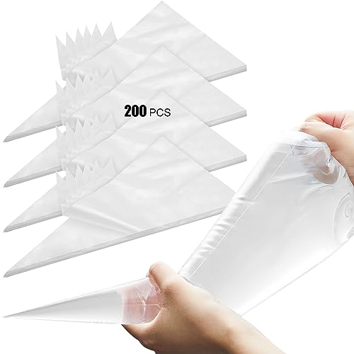 Bokon 200 Pcs 21 Inch Extra Large Piping Bags Disposable Icing Pastry Bags Thicken Anti Burst and Non Slip for Cake Decorating Cream Frosting Cookie Chocolate Baking Supplies, Clear