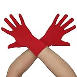 Aniler Men's and Women's Wrist Length Stretchy Gloves Spandex Wedding Party Banquet Costume Short Gloves (One Size, Red)