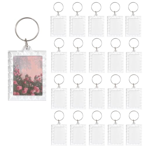 Image of BetterJonny 20Pcs Acrylic Picture Keychain Blanks in Clear Acrylic Picture Frame Keyrings