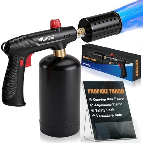 Image of ARTFLAMM Propane Torch with Safety Lock, Powerful Cooking Blow Torch Gun for Grill, BBQ, Sous Vide & Charcoal- Adjustable Flame Cooling Vents Design (Tank Not Included)