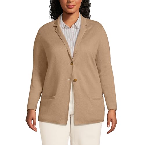 Image of Lands' End Women's Fine Gauge Cotton Button Front Blazer Sweater