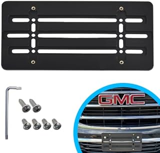 Front Bumper License Plate Bracket for GMC 2000-2023, Plate Holder Set w 6 Unique Screw Bolts & Wrench Kit, License Tag Mounting Kit, Quality Plate Holders, Premium Car & Truck Accessories