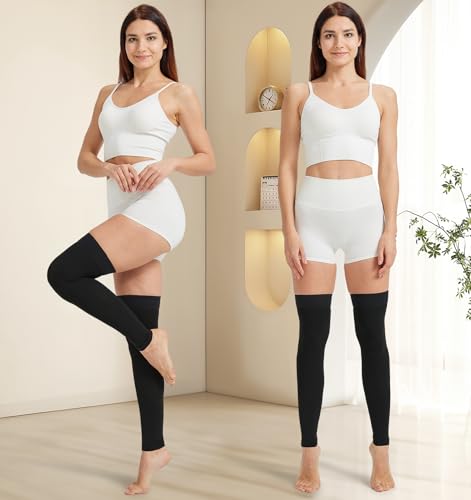 Image of NURCOM 20-30 mmHg Compression Stockings for Women & Men, Thigh High Footless Medical Compression Sleeves with Dot Silicone Band, Graduated Support Hose for Varicose Veins, Edema, DVT, Post Surgery
