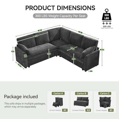Image of 85 inch Sectional Couches with Comfy Deep Dual-Layer Cushion, 5 Seater L Shaped Couch, Modern Modular Sofa, Chenille Sofas for Living Room, Apartment, Grey