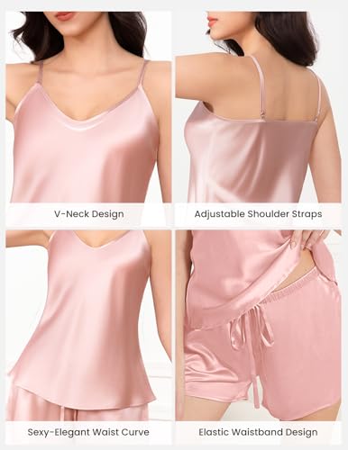 Image of THXSILK Silk Women's Pajama 2 Piece Set 6A+ Grade 100% Mulberry Silk Nightgown Soft Luxury V Neck Cami Shorts Sets Sleepwear