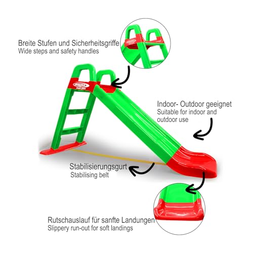Jamara 460502 Rutsche Funny Slide gr&uuml;n-aus robustem Kunststoff, Rutschauslauf f&uuml;r sanfte Landungen, Breite Stufen und Sicherheitsgriffe, Stabilisierungsseil
