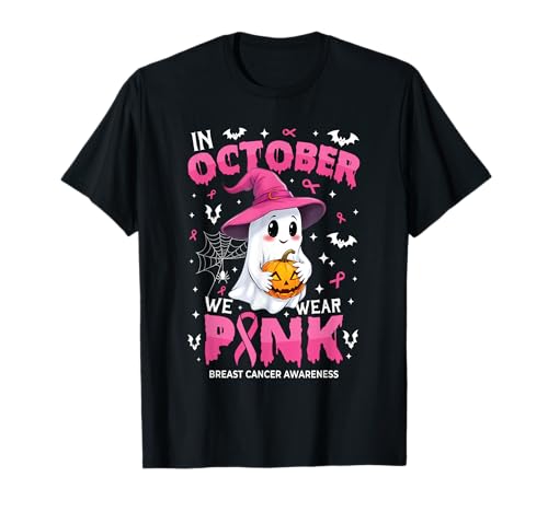 In October We Wear Pink Ghost Halloween Breast Cancer Maglietta