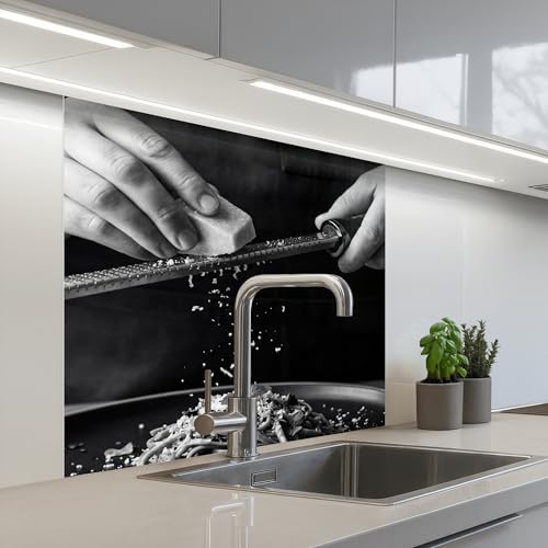KitchenYeah© Antisalpicaduras Cocina 80x80 cm Adhesivo Salpicadero Protector de Salpicaduras Panel Queso - Pasta - Rallador