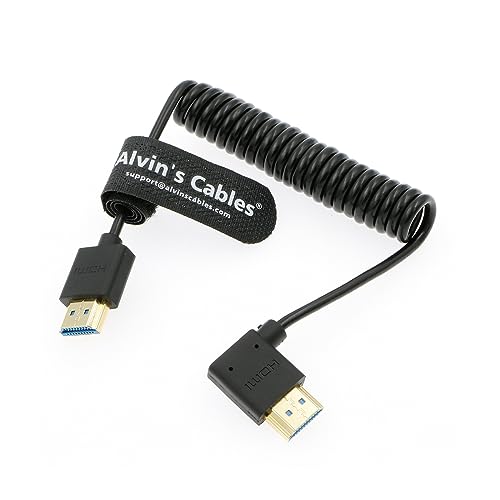 Alvin's Cables 8K 2.1 HDMI High Speed Soft Coiled Cable Straight to Left Angle for Atomos Ninja V Portkeys BM5