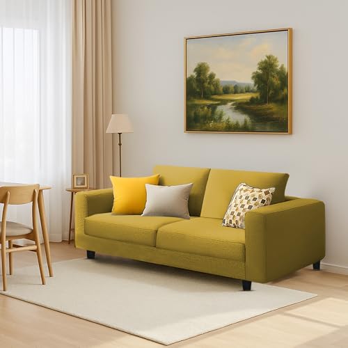 Image of Galib 2 Seater Sofa Set for Living Room (Yellow Fabric) Premium Fabric Sofa Set