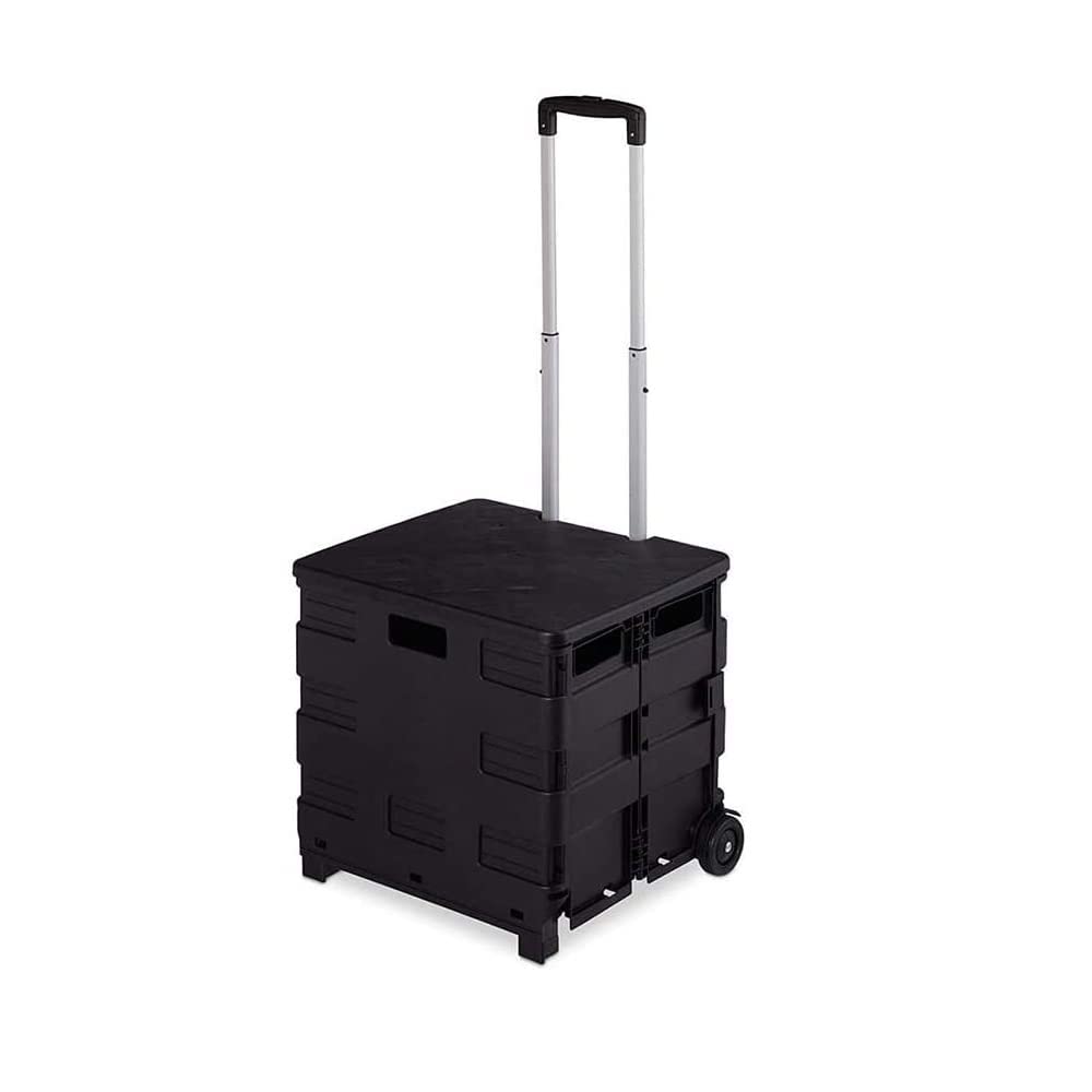 Buy 35kg Folding Shopping Trolley Storage Boot Cart Box Black
