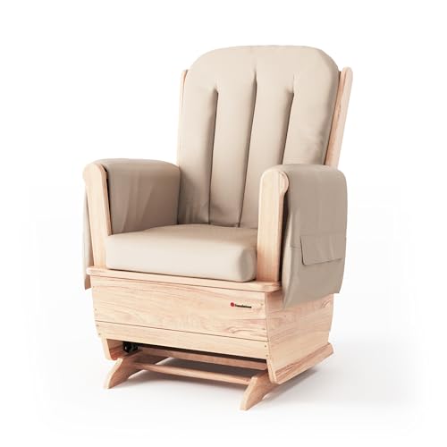 Foundations SafeRocker Standard Glider Rocker with Wood Base with Vinyl Cushion, Easy to Clean (Tan Vinyl)
