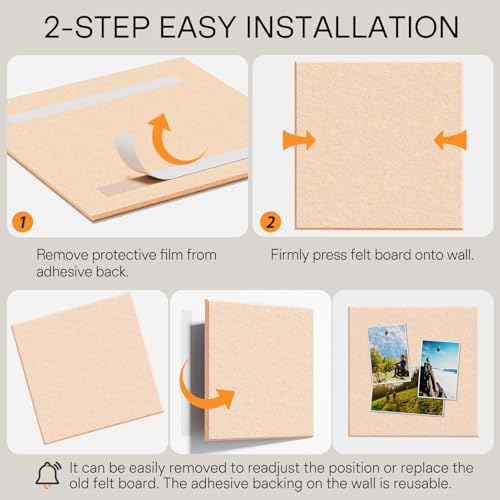 Image of MaxGear Felt Bulletin Board 36 inch x 24 inch, Peach Beige Felt Wall Tiles Push Pin