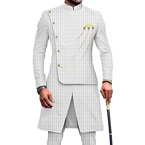 African Suits for Men Dashiki Jackets and Pants 2 Piece Set African Clothes with Kerchief Groom for Wedding