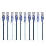 Monoprice Cat6A Ethernet Patch Cable - Snagless RJ45, 550Mhz, 10G, UTP, Pure Bare Copper Wire, 30AWG, 10-Pack, 3 Feet, Blue - SlimRun Series