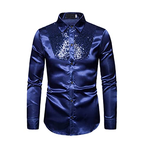 Chemise satin de soie homme bleu roi marine XXL haut de gamme fluide