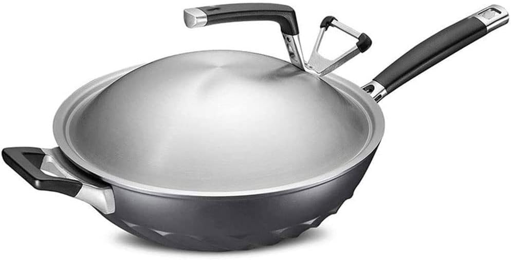 Wok - 12,5“ Woks and Stir Fry Pans, Nonstick Wok with Lid, Flat Bottom, Cooking Utensils, Frying Pan for All Stoves (Black)