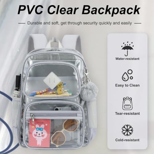 Heavy Duty Clear Backpack for Girls Boys Transparent School Bookbag Kids Durable PVC See Through Backpack-Grey4