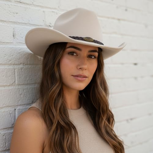 Image of Men & Women Classic Wide Brim Western Cowboy Cowgirl Hat | Classic Knit Band, Western Style, Lightweight, Adjustable Strap Inside, Interior Sweatband, Cowboy Costumes Accessories