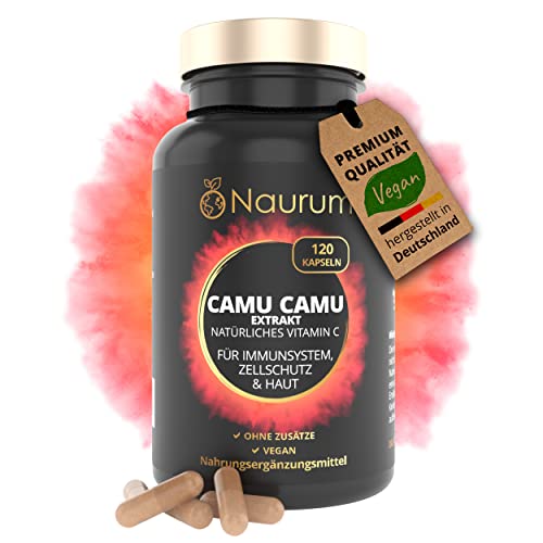 NAURUM® Camu Camu Extrakt - natürliches Vitamin C. 500 MG PRO KAPSEL. 120 Kapseln im 4 Monatsvorrat. Laborgeprüft, vegan, made in germany Cover