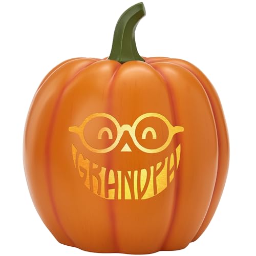 Let's Make Memories Personalized Jack o Lantern Pumpkin - Light Up Pumpkin Decor Outdoor - Halloween Pumpkin Decorations Outside or Inside - Custom Name - XL – Orange - Round Glasses