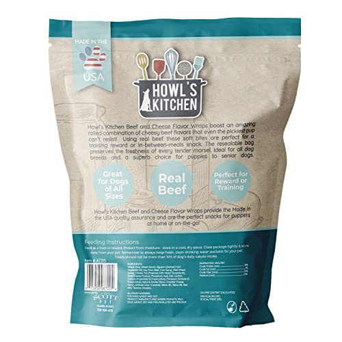 Howl's Kitchen Beef and Cheese Flavor Wraps, 12 oz Bag, 1 Count, Natural Smoked Flavor, Rawhide Free, Soft and Chewy Dog Treats for Training, For All Breed Sizes