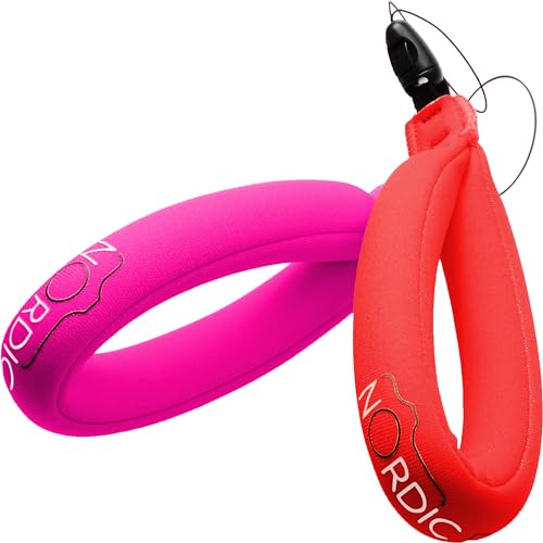 Nordic Lifting Camera Floats - Floating Wrist Strap for Underwater Camera, GoPro Accessories, Waterproof Phone Pouch, and Keychain for Boating - Pink & Red
