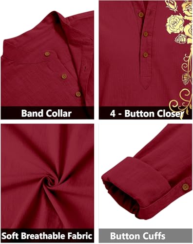 Image of Zombom Men's Cotton Polyester Blend Mandarin Collar Self One Design Printed Full Sleeve Casual Short Kurta