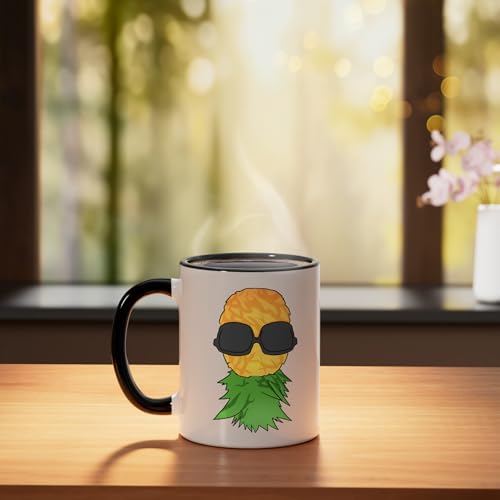 Taza Cerámica 11 oz Negra y Blanca con Diseño Piña miniatura 3