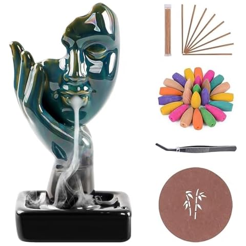 Fanadith Waterfall Incense Burner, Backflow Incense Burner with 20 Backflow Incense Cones + 30 Incense Stick, Aromatherapy Ornament, Home Decor Cover