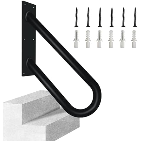 RECTOO U-Shaped Handrails for 1-2 Steps, Wall Mount Stair Handrails, Heavy Duty Metal Safety Grab Bars for Garage Porch, Durable Non-Slip Railing for Porch Garden, Indoor and Outdoor Use Cover