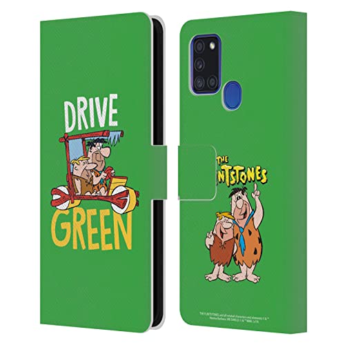 Étui en cuir fini main Galaxy A21s graphisme The Flintstones