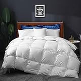 APSMILE All Seasons Goose Down Comforter Full/Queen Feather Down Duvet - Ultra-Soft Cotton, 750 Fill-Power 46oz Cloud Fluffy Medium Warm Quilt Comforter Insert(90x90, Solid White)