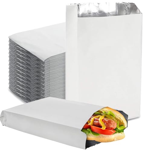 NROZIET 150 Pack Foil Sandwich Wrap, 4 LB Insulated Hot Dog Bag, Grease Resistance Paper Foil Hamburgers Bags for Breakfast Lunch, Fast Food, Food Truck, Serving, BBQ