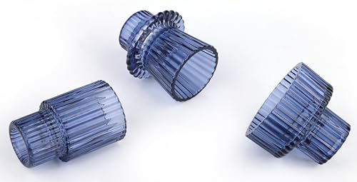 Vixdonos Glass Candlestick Holders Tealight Candle Holders for Table Centerpieces, Wedding Decor and Dinner Party (6 Pcs, Dark Blue)