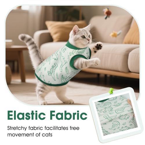 DENTRUN Sleeveless Cat Vest with Dinosaur Print, Breathable Ultra-Soft Dralon Fleece Cat Sweater, All-Season Pet Costume Apparel for Cats, Kitten Clothing for Indoor/Outdoor, Green, XS - Image 5