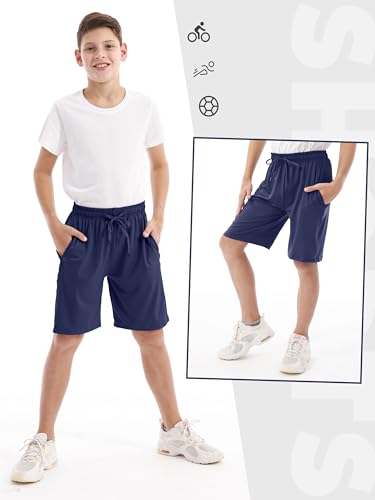 Resinta 5 Pack Boys Athletic Shorts Kids Youth Basketball Shorts Active Performance Quick Dry Gym Elastic Waist with Pockets4